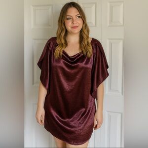 TDC Silk Metallic Mini Dress Burgundy Nwt